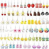 38 Pairs Fun Cute Weird Earrings Set Fun Cool Funky Duck Mushroom Fruit Flowers Aesthetic Drop Dangle Earrings for Women Jewelry Gift