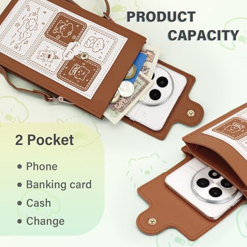 Phone Wallet Bag, Leather Touchable Cross Body Phone Bag Lovely Phone Bag Purse with Snap and Strap Phone Bag Wallet for Girls Ladies (Brown)4