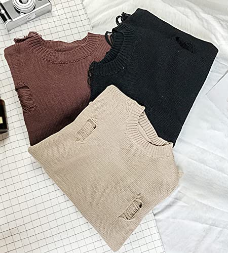 LifeHe Men's Ripped Sweater Pullover Oversized Distressed Knit Jumpers Tops3