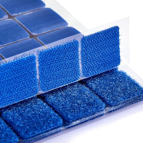 Image of ECOHomes (1x1 Inch, 48 Set Squares) Strips with Adhesive for Fabric, Blue | No Sew, Stick On for Fabric, Sticky Back for Clothes, Curtains, Heavy Duty, Double Sided Hook and Loop Hem Tape Fasteners