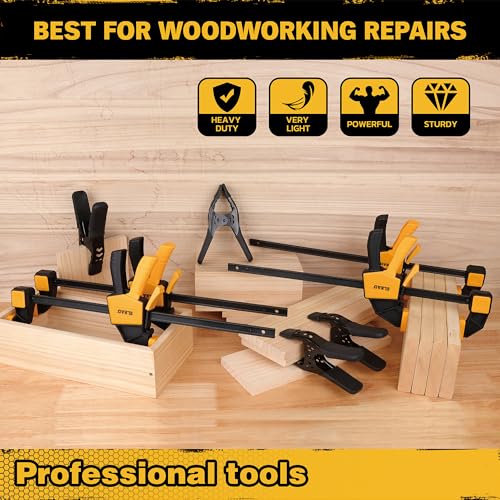 Image of 8-Piece Bar Clamps for Woodworking - 4 Pcs 12 inch Bar Clamps with 150 LBS Load Limit, 4 Pcs Heavy Duty Metal Spring Clamps, Quick Release Triggers
