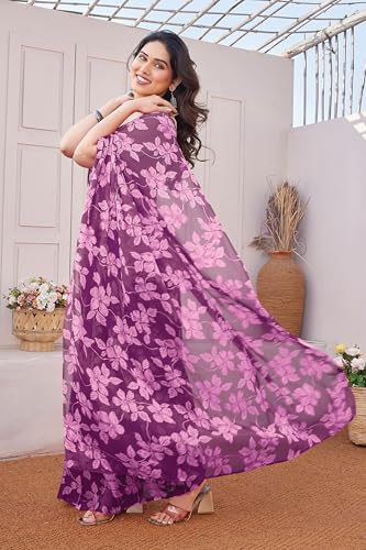 Image of MIRCHI FASHION Saree for Woman Chiffon Floral Printed | Lightweight Comfortable Daily Wear Women's Sari with Unstitched Blouse Piece (Available in 15 Colors)