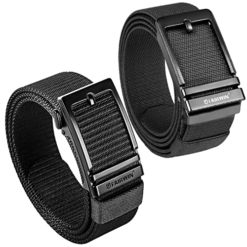 FAIRWIN Men's Casual Stretch Belt Ratchet Nylon Belt Adjustable 2-Piece Set with Casual or Business Pants with Stretch Belt