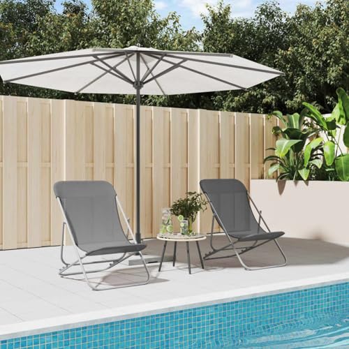 Tidyard Silla Jardin,Silla jardín cómoda,Sillon Jardin,Sillas de Patio,Silla Jardin Exterior,Sillas de Playa Plegables 2 uds Acero Recubierto textilene Gris