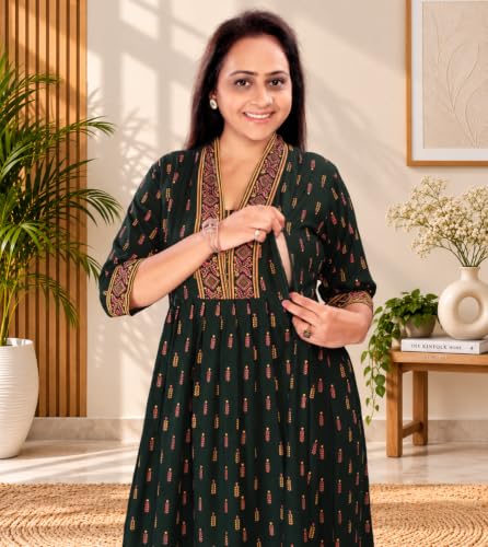 Image of Momenta Women's Pure Cotton Maternity Kurta Set | Feeding Kurti with Concealed Zippers | Maternity Dress for Pre & Post Pregnancy