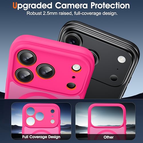 Image of Oterkin Magnetic for iPhone 17 Pro Case Matte, Upgraded Full Camera Protection Compatible with MagSafe Frosted Translucent Shockproof Anti-Scratch Slim Fit Case Military Grade Protection (Hot Pink)