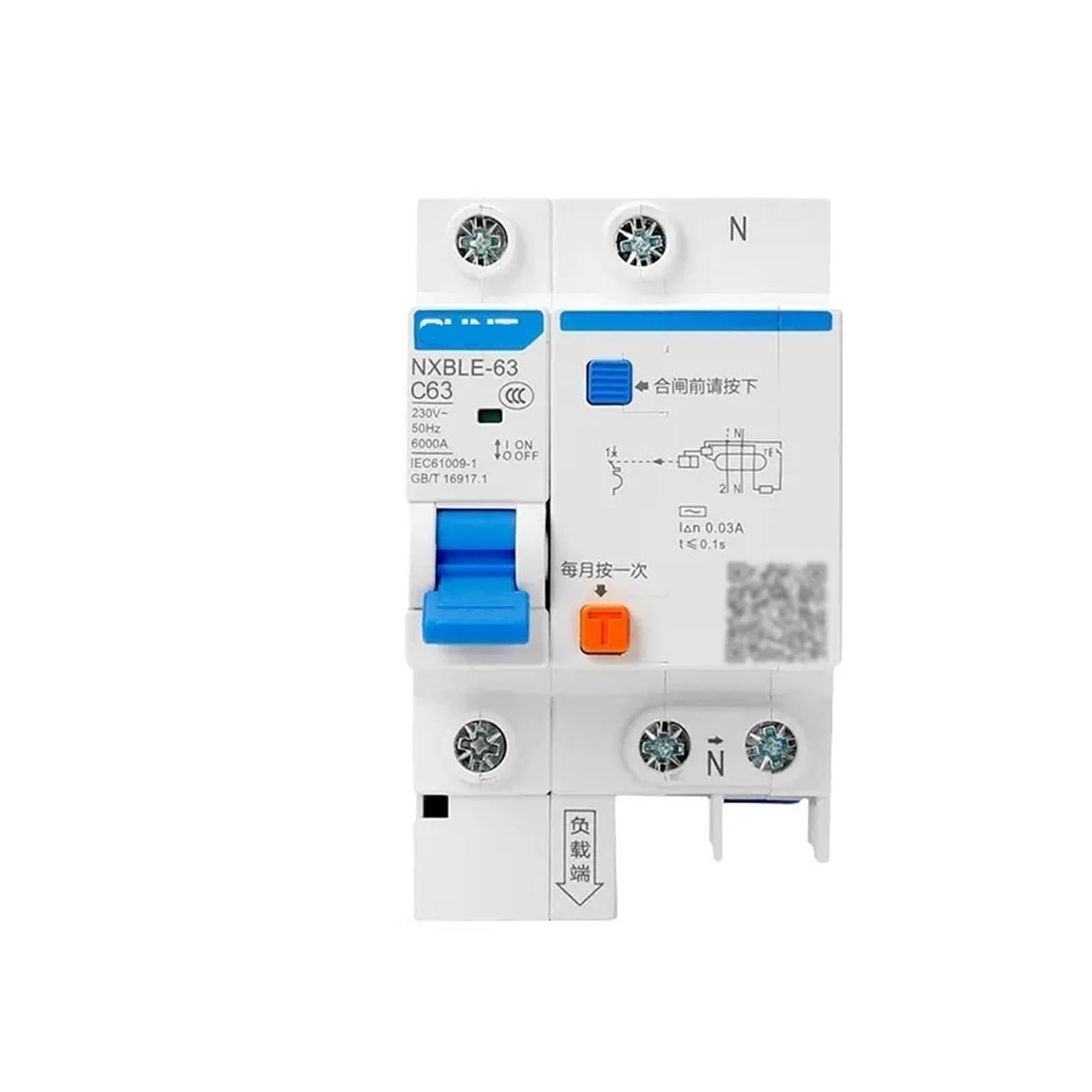 JNVFTCUX Leakage Protector Circuit Breaker 1P+N Protection air Switch NXBLE-63(NXBLE-63-1P+N/C63A/30mA/6kA)