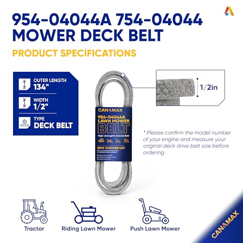 Image of 954-04044A 754-04044 Mower Deck Belt - Compatible with MTD Cub Cadet RZT50 ZT50 ZT5000 ZYT22 Craftsman ZTL7000 Troy Bilt Mustang 50 Zero Turn Mowers | Aramid Cord | 1 /2 inch x 134 inch