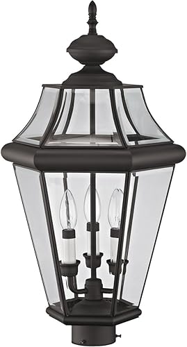 Miniatura 6 de Livex Lighting 2364-07 Poste exterior con pantallas de vidrio biselado transparente, bronce