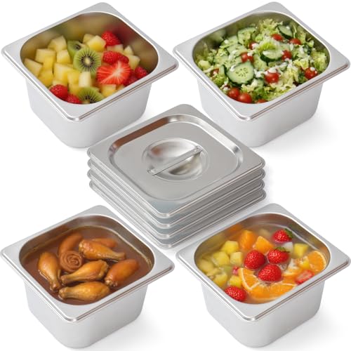 Image of Commercial Stainless Steel Food Containers Deep Hotel Pans with Lids All Purpose Deep Pan with Lid for Catering Baking Buffets Food Storage (Silver, 4 Pcs)