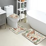Juego de 3 alfombrillas de baño de Pascua, diseño colorido de huevo de caballo, absorbentes, antideslizantes, en forma de U, lavables, flores primaverales, de secado rápido, juego de alfombras de baño