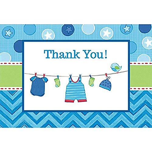 Amscan, Shower with Love Boy Postcard Thank You Cards, Multicolor Party Supplies, 4 1/4