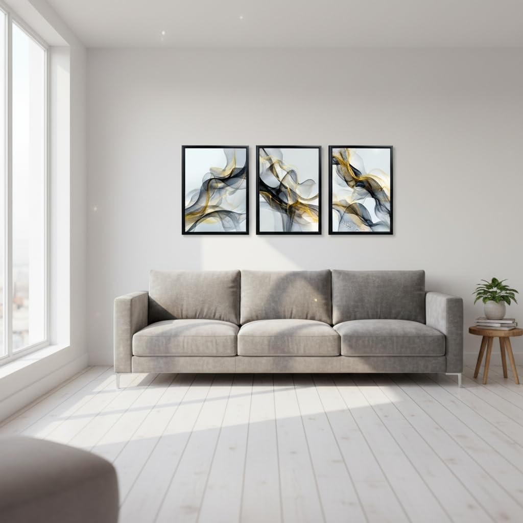 Fochorlo Black and Gold Wall Decor Abstract Line Painting Modern Grey and Gold Wall Art Minimalist Prints Pictures 12"x16"x3