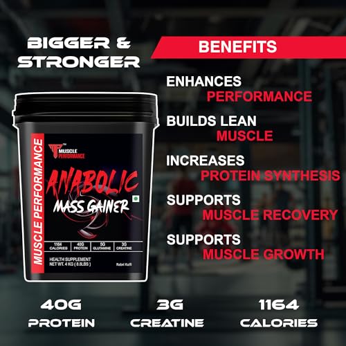 Image of Anabolic Mass Gainer, 4kg, Rabri Kulfi | High Protein Carbs, With Creatine, BCAA & Glutamine, Digestive Enzymes, For Muscle Gain & Fast Growth