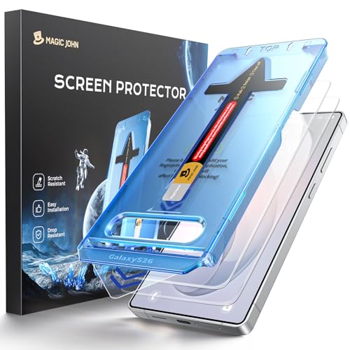MAGIC JOHN for Samsung Galaxy S26 Screen Protector 6.3 inchNOT for Ultra/Plus Fast Easy Installation Auto Dust-Elimination 9H Tempered Glass HD Fingerprint Unlock Bubble Free Anti-Scratch 2 PACK
