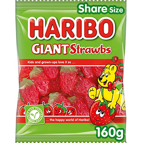 HARIBO Giant Strawbs – Fruity and Chewy Gummy Strawberries – 160g Share Size