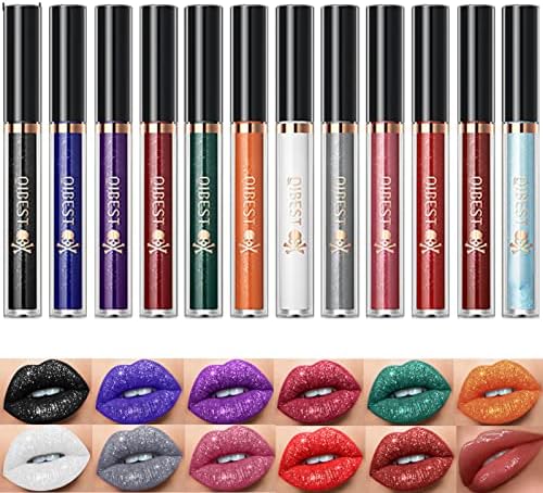 KTouler 12 Pcs Glitter Liquid Lipstick Set, High Pigmented Velvet Nude Matte Moisturizing Waterproof Long Lasting Vampire Halloween Makeup Gift Set for Women and Girls