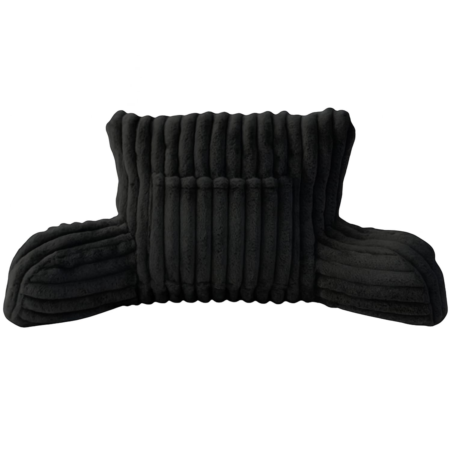 Brillars Reading Pillow For Adults with Arms - Faux Fur Ribbed Fleece Cuddle Cushion Pocket 38cm Cozy Lumbar Neck Support For Backrest | Sitting Up In Bed Sofas Chair (Black)