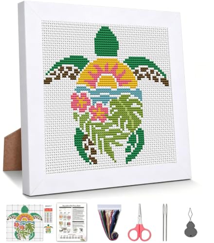 Sea Turtle Stamped Cross Stitch Kits for Beginners Adults with Framed