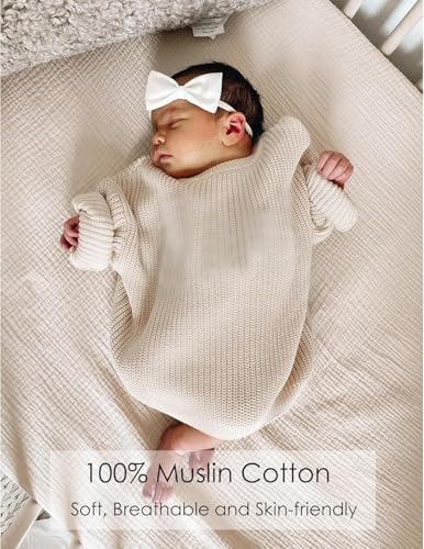 Image of MairMore 2 Pack Muslin Baby Crib Sheets, 52 x 28 in Fitted Bed Sheets | Soft & Durable, 100% Cotton Breathable Elastic Neutral Standard Sheets Set for Toddler, Newborn, Infants, Girls, Boys (Ivory)