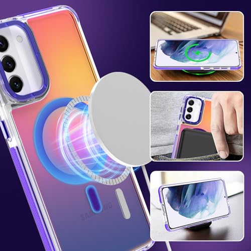 Image of Magnetic Case for Samsung Galaxy S21 [Compatible with Magsafe] [Cute Fashion Fluorescent Design] [1 Screen Protector] Slim Translucent Matte Case for Galaxy S21 6.2 inch, Purple