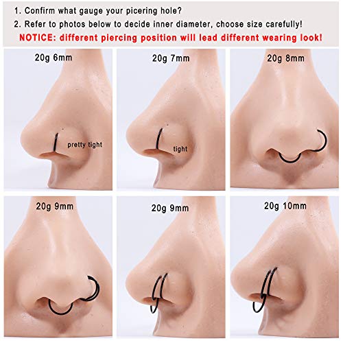 Image of FANSING Men Women 316L Surgical Steel Hinged Nose Rings Hoop for Nostril Septum Cartilage Helix Daith Tragus Rook Conch Lip Ear Lobe Piercings