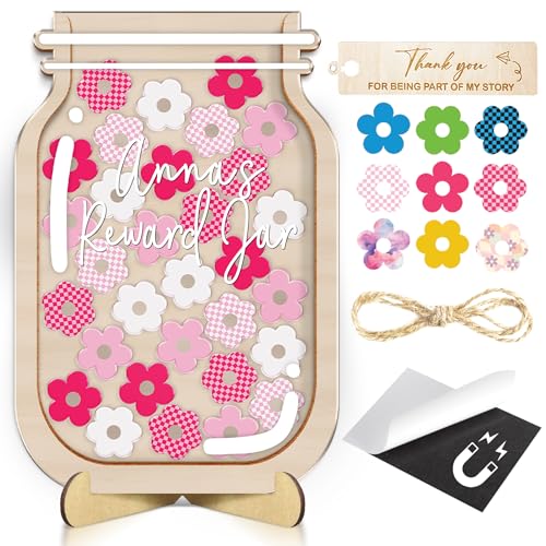 Image of Personalized Flower Magnetic Reward Jar Colorful Tokens Kids Potty Training Behavior Chart for Toddlers Classroom Management Teacher Tools Back to School Gifts for Boys Girls