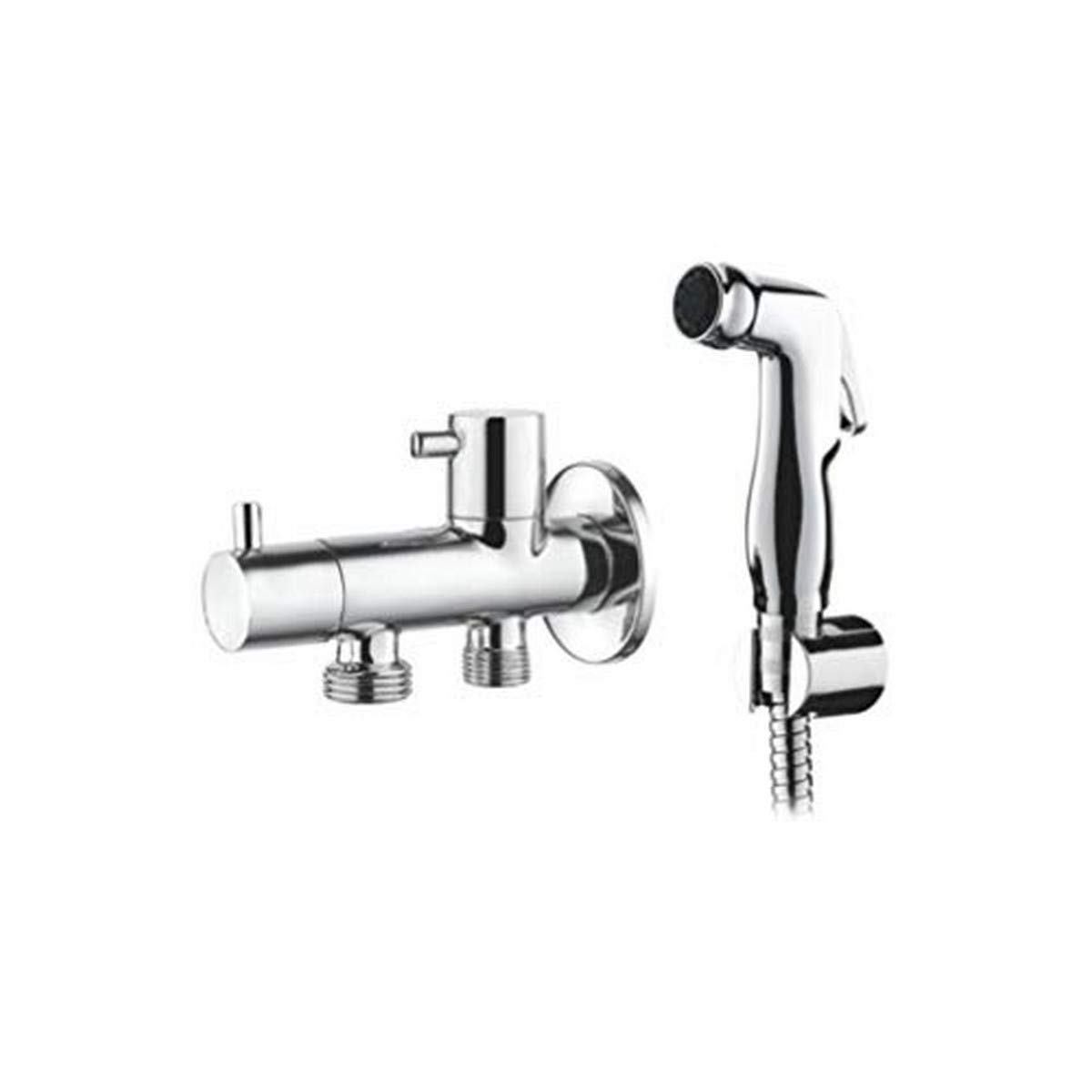 Ibergrif M22005 - Valvola da Angolo a Due Uscite con Doccetta, Supporto e Flessibile per WC, Rubinetto Arresto, Cromo