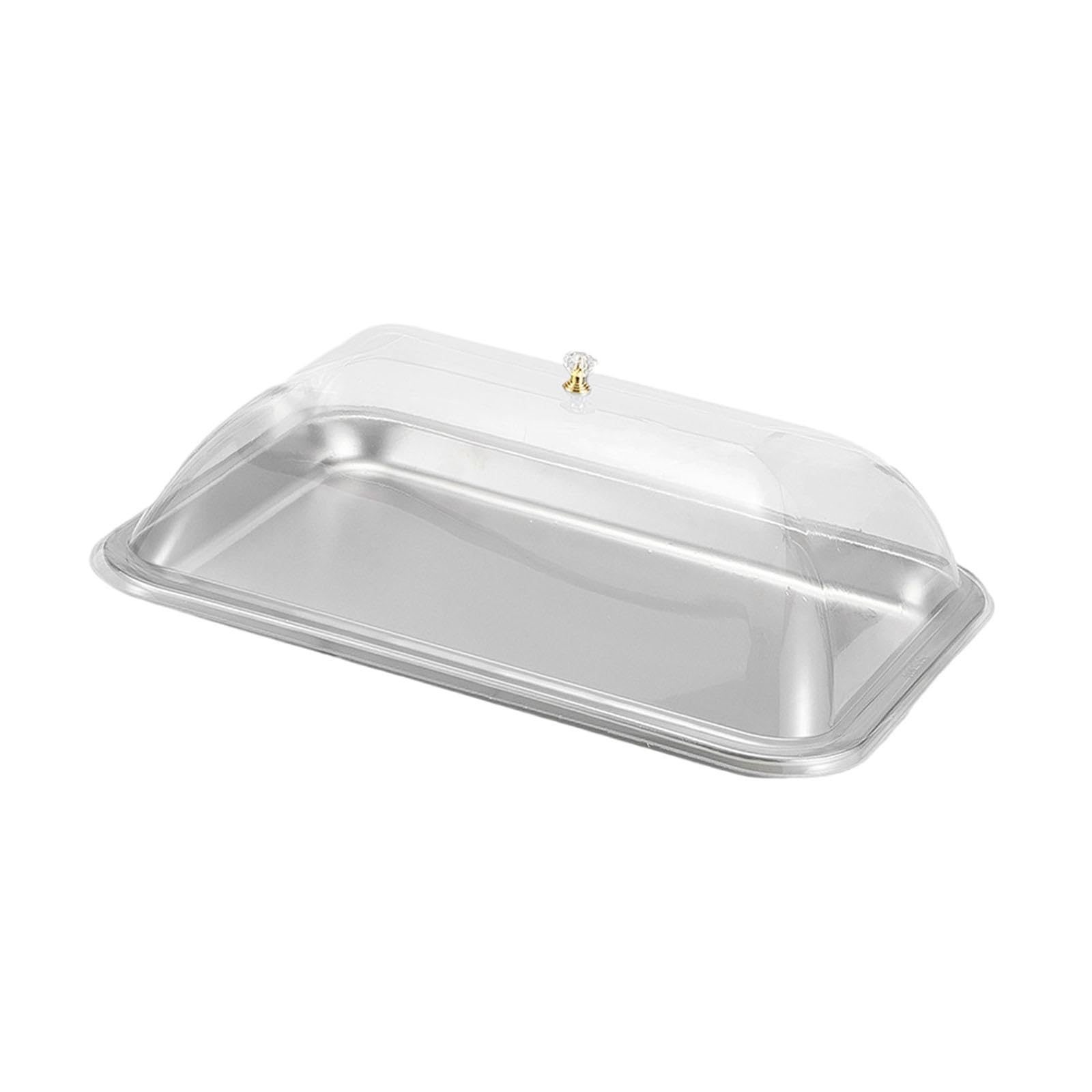 Serviertablett Edelstahl Servierplatte mit Deckel Rechteckige Kuchenplatte Snackplatte mit Staubschutz Vielseitig Verwendbar für Hochzeit Empfang, 40x30x2cm