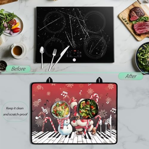 Image of Electric Stove Insulation Mat, Santa Claus Christmas Snowman Cane, Heat Resistant Soft Glass Stove Top Protector 30x21 Inch Cooktop Cover Protector Wear Resistant Non-Slip Rubber Base