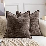 Madizz Juego de 2 Fundas de Cojín Decorativas en Chenille Neutras Fundas de Almohada Boho para Sofá Cama y Sala Decoración Moderna para el Hogar Taupe Oscuro Cuadrado 45 x 45 cm