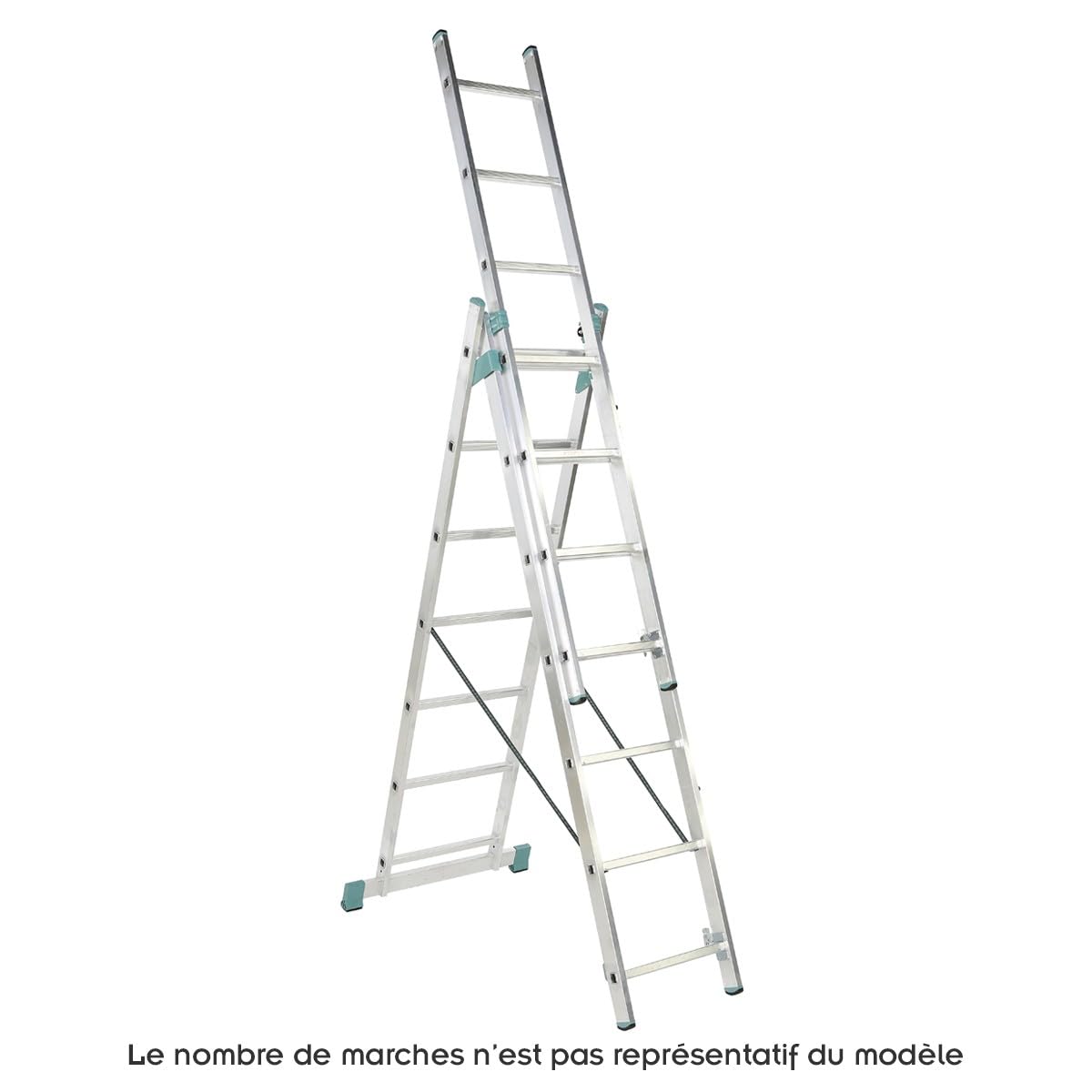 ALVE Aluminium Echelle coulissante extensible 3 plans Gris 9 marches