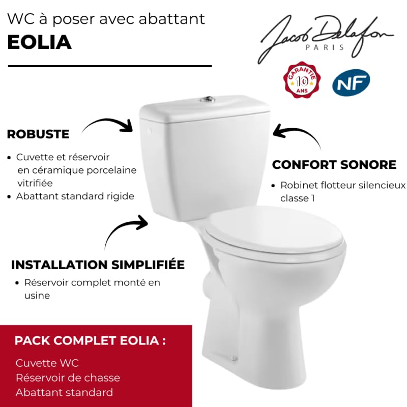 Lot de 2 WC à poser sortie horizontale JACOB DELAFON Eolia avec abattant