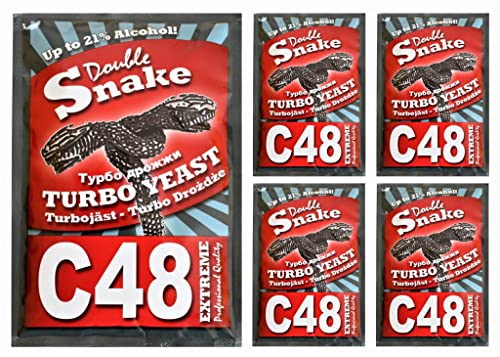 HUGBERT Turbohefe Double Snake C48 Vodka Alkohol Gärhefe Weinhefe Brennhefe 21%, 5 Stück Cover