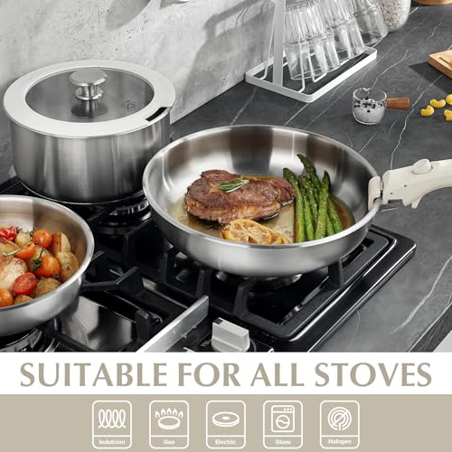 Image of KOCH SYSTEME CS Stainless Steel Pots and Pans Set, 7 Piece Stainless Steel Cookware Set with Detachable Handle, Kitchen Cookware Set with Removable Handle, Steel Pots and Pans Induction Compatible