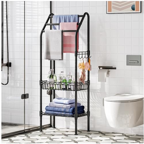 La mejor selección de Toallas de pie los 10 mejores. 49 Sanguine Organizador de Baño para Colgar Toallas, Toallero de pie con Tres Barras, Metal Estantes de Baño para Bañeras, Lavaderos, Dormitorios, Piscinas