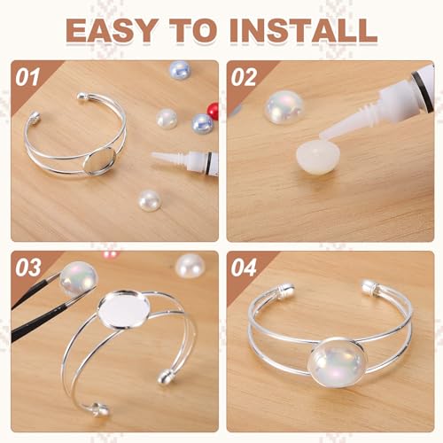 Pulsera en blanco ajustable con bandeja de bisel en blanco redonda para manualidades 4
