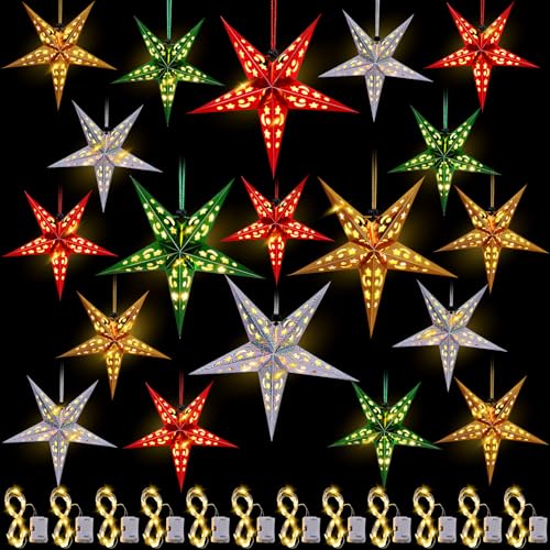 Hortsun 20 Set Christmas Paper Star Shape Lantern 2 Size 17.7