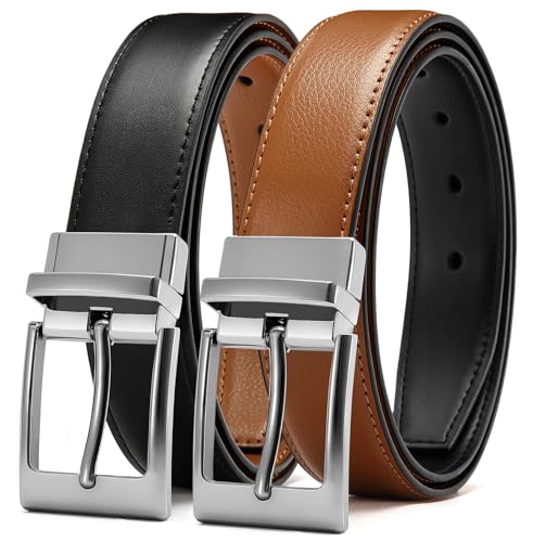 Image of CHAOREN Reversible Belt Men 1 Piece - 1.25 inch Leather Dress Belt - Trim to Fit for Elegant Style