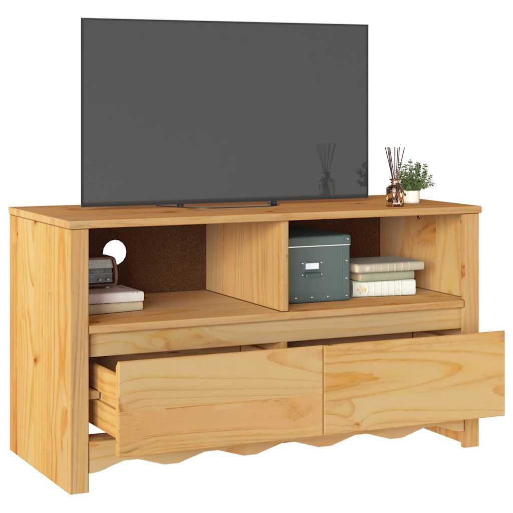 Mobile TV Drammen in legno massello di pino, 99 x 43 x 55 cm, con cassetti, scaffali, comò per soggiorno, per gaming, home theatre e conservazione moderna