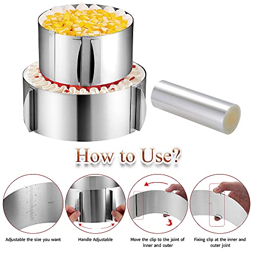 Cake Ring Extra High 15cm Acetate Cake Collar Set - Adjustable 6 to12Inch Stainless Steel Round Cake Mousse Molds Baking Ring with 6.3inchx394inch Clear Acetate Sheets Cake Roll for Pastry, Cake Decor by DATANYA - Image 3