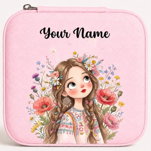 Image of PRIMIT Personalized Jewelry Box with Name & Birth Flower - Custom Travel Jewelry Organizer Case - Bridesmaid, Birthday, Christmas Gift for Women & Girls (Little Blossom)