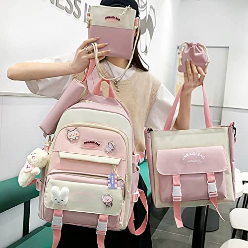 Kawaii Backpack 5Pcs Set for Student with Cute Bear Accessories - School Bags for Teen Girls Back to School Supplies2