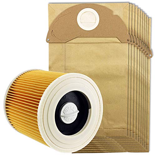 Yebobo pour Karcher Humide Et Sec Filtre D'aspirateur Wd2 Et 10 X Sacs à PoussièRe Cover