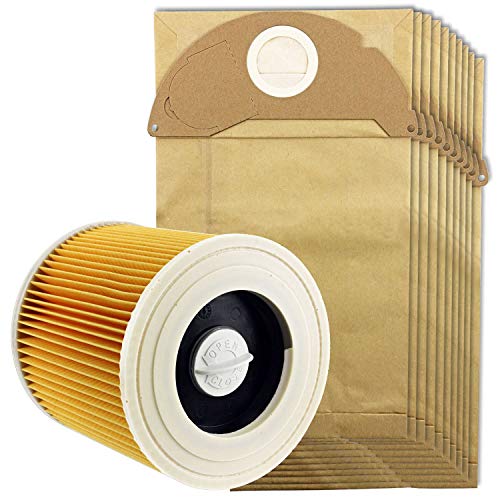 Gaoominy For Karcher Wet&Dry Wd2 Vacuum Cleaner Filter And 10x Dust Bags