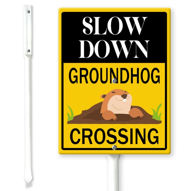 Horienteeon Groundhog Crossing Yard Sign with Stakes 11.5×15cm, Sturdy Aluminum Yard Signs Rust Free, Slow Down - Crossing Sign for Home Farm Decor Outdoor Street Warning Sign