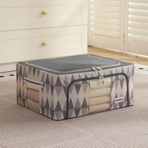 Image of HOKIPO 44L Clothes Storage Box, 600D Oxford Fabric Organiser for Wardrobe, Ash Mirage Pack of 1 (AR-6485-GRY)