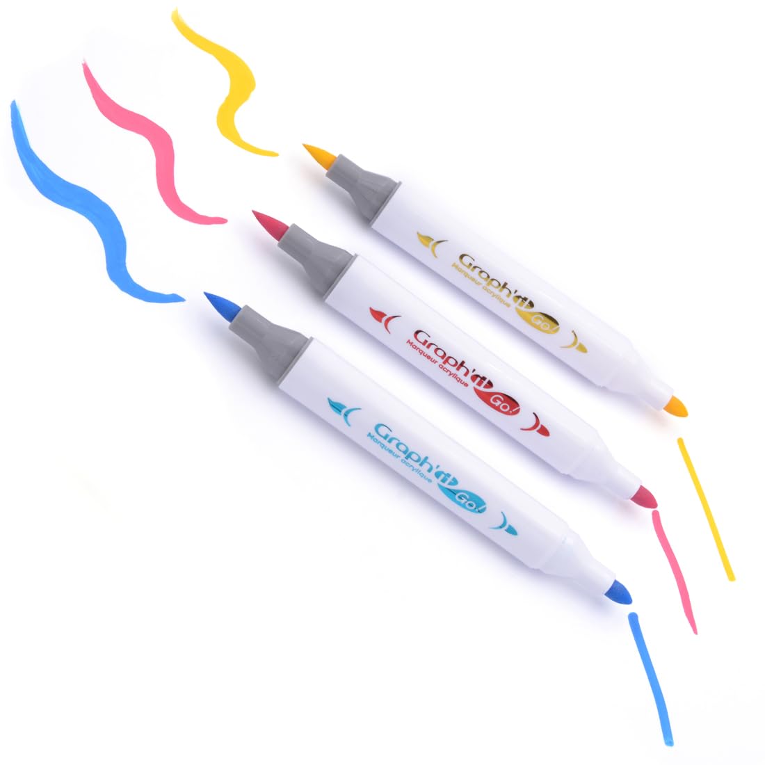 GRAPH'IT GO Set mit 48 Acrylstiften, Doppelspitzen, Pinsel- und Rundspitze, Tinte auf Wasserbasis, für alle Medien zum Ausmalen von Mystery