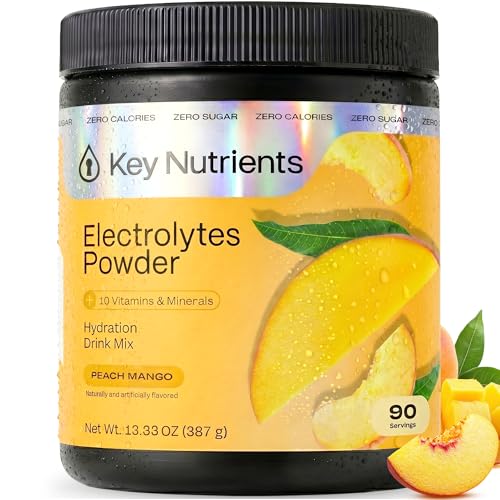 KEY NUTRIENTS Copper Multivitamin Electrolytes Powder No Sugar - Tropical Peach Mango Electrolyte Powder - Endurance & Energy Supplement - Hydration Powder - No Calories - 90 Servings - Made in USA