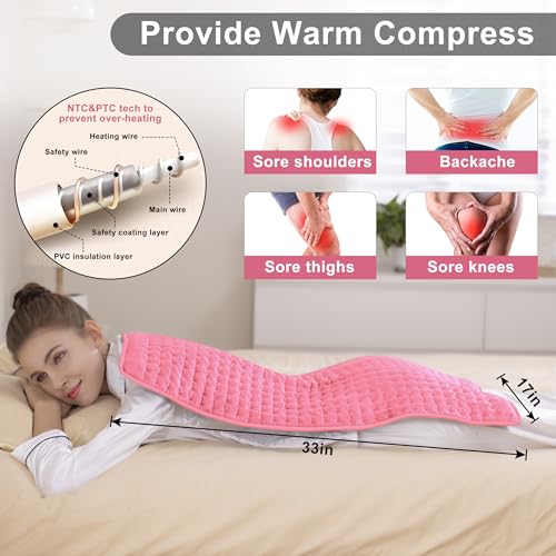 Image of Heating Pad Electric Heat Pad, Hot Heated Pad,Multiple Temp and Timer Settings,Suitable for Shoulders, Neck, arms, Abdomen, Back, Legs, etc. (Light Pink, 33 inchX17 inch)